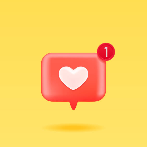3D Like Icon 3D Like icon with notifications, isolated on yellow background. 3D social media notification, like heart icon design. Vector illustration. social media followers illustrations stock illustrations