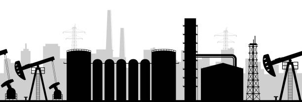 illustrations, cliparts, dessins animés et icônes de bordure transparente de silhouette noire de fabrication de pétrole - fuel and power generation oil industry petroleum industry