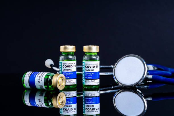 Covid vaccine bottle with close up view