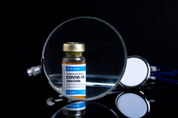 Covid vaccine bottle with close up view