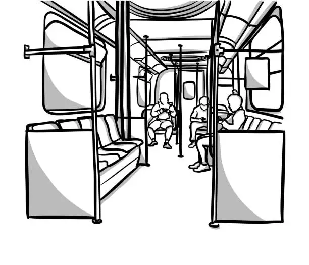 Vector illustration of Riding The Train Commuters