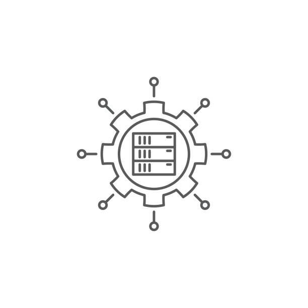 중앙 서버 아이콘 벡터 채워진 평면 기호 솔리드 픽토그램 흰색 기호 로고에 격리 - data base symbol computer icon stock illustrations