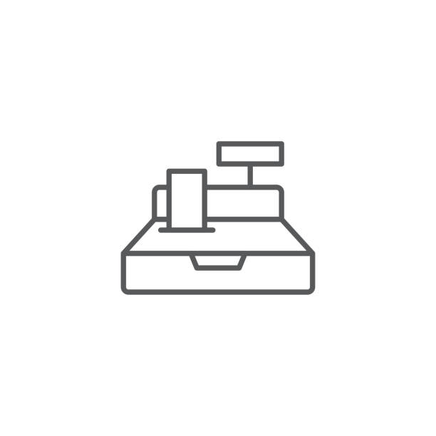 ikona linii kasy z konturem wektora znak liniowy piktogram izolowany na białym symbo - cashregister stock illustrations
