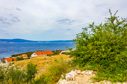 Novi Vinodolski seascape and mountains view panorama in beautiful croatia.