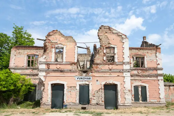 Picture of a damaged train station in Vukovar, Croatia, due to the Yugoslav wars of the 90's . The opposing forces of Serbia and Croatia fought heavily during the conflict, almost completely destroying the city