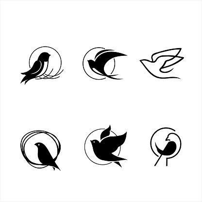 Set of 6 bird icons, swallow icons