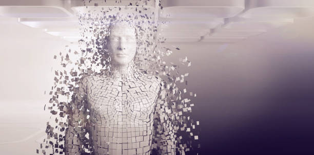 istock Close-up of pixelated gray 3d man 1305572987