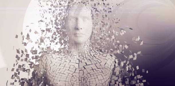 istock Close-up of pixelated gray 3d man 1305573001