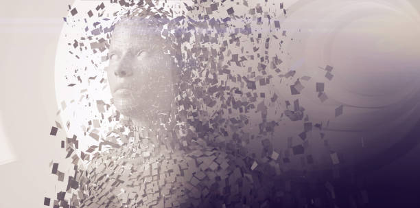 istock Close-up of gray pixelated 3d female 1305573041