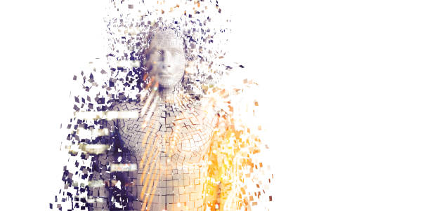 istock Close-up of pixelated gray 3d man 1305573077