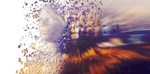 istock Close-up of gray pixelated 3d female 1305573809