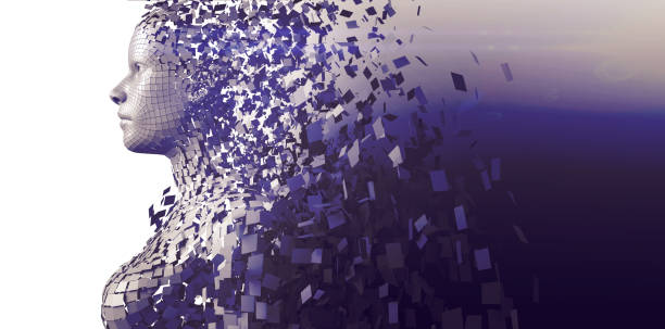 istock Side view of gray pixelated 3d woman 1305573905