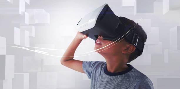 istock Close-up of boy wearing VR headset 1305574900