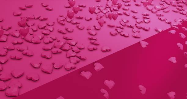 istock Pink cute falling polygonal hearts. Valentines Day. event background. 3D rendering 3D illustration 1305577481