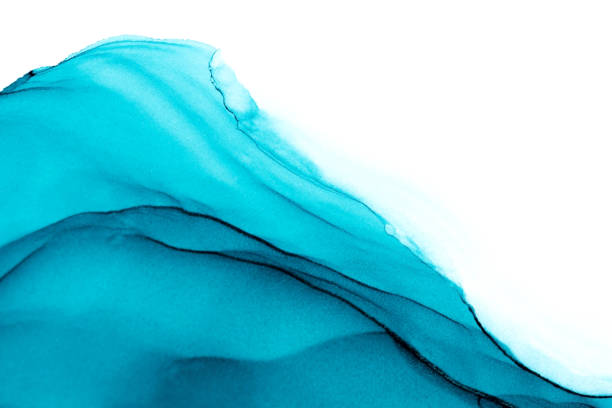 closeup of teal alcohol ink abstract texture - horizontal blue turquoise painted image imagens e fotografias de stock