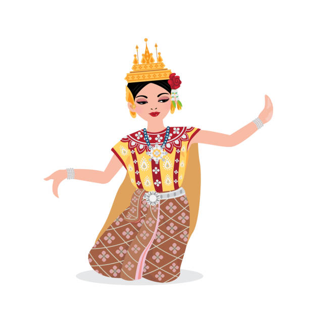 thai traditional dance Traditional dance - female wearing Thai traditional costumes. thai traditional costume stock illustrations