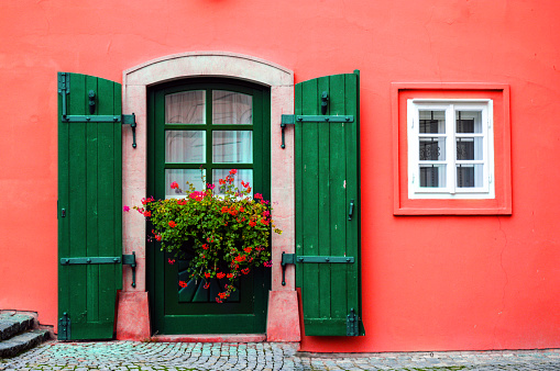Charming House with green door and flowering in Prague-(These beauties belong to the tourist part of the old city of Prague.  And not privacy)