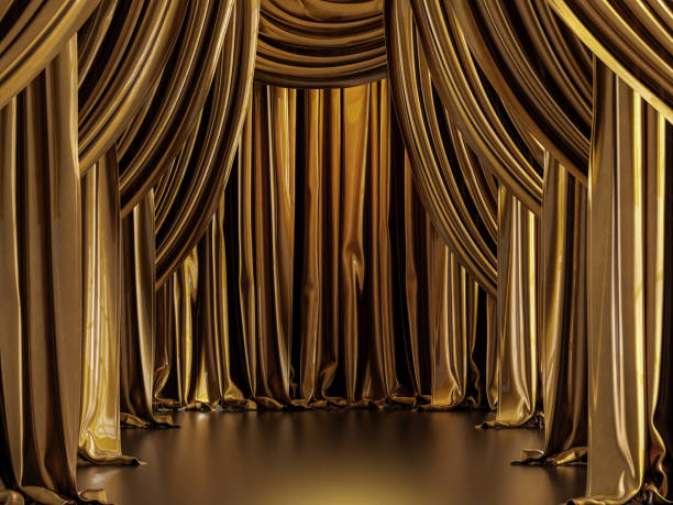 istock Golden metallic curtain background 3d render 1305589341