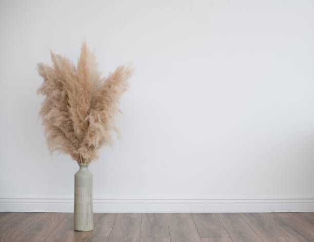 istock Stylish Scandinavian modern white cozy eco interior in minimalist style.Modern home decor. Open space. 1305598992