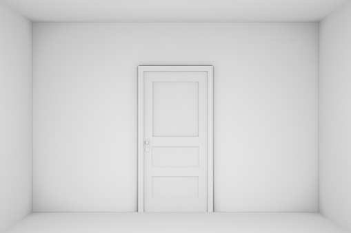 Gray closed door on the gray room