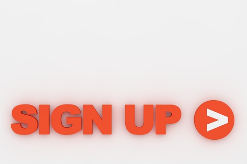 Sign up text in 3d style with arrow sign