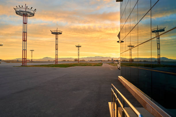 passengers board the plane at dawn