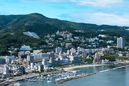 Photographing Atami Onsen town from the hill
