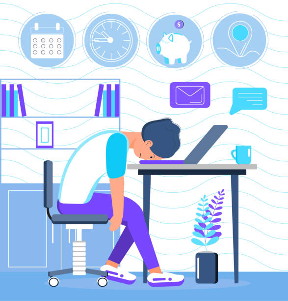 istock Burnout in professional life, emotional collapse concept vector. Tired frustrated employee is sitting at the table. Young man in stress in the office. Brainstorming is out. 1305607595