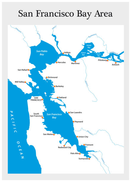 캘리포니아 샌프란시스코 베이 지역의 작은 일반지도 - map san francisco bay area california cartography stock illustrations