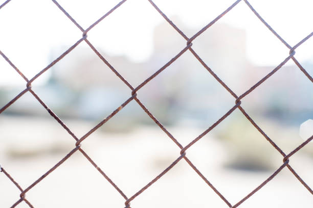 istock Rusty fence separating a garden from the street 1305608525