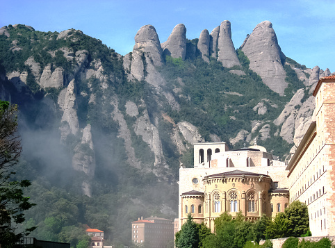 Benedictine abbey of Santa Maria de Montserrat perfect mountain view, Spain, Catalonia