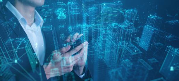 istock Future technology and smart city living. Business man using mobile phone searching information of city. 1305609957