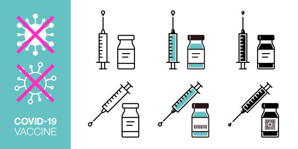 zestaw ikon wektorowych materiał ilustratywny dla strzykawki i nowej szczepionki koronowej - syringe silhouette computer icon icon set stock illustrations