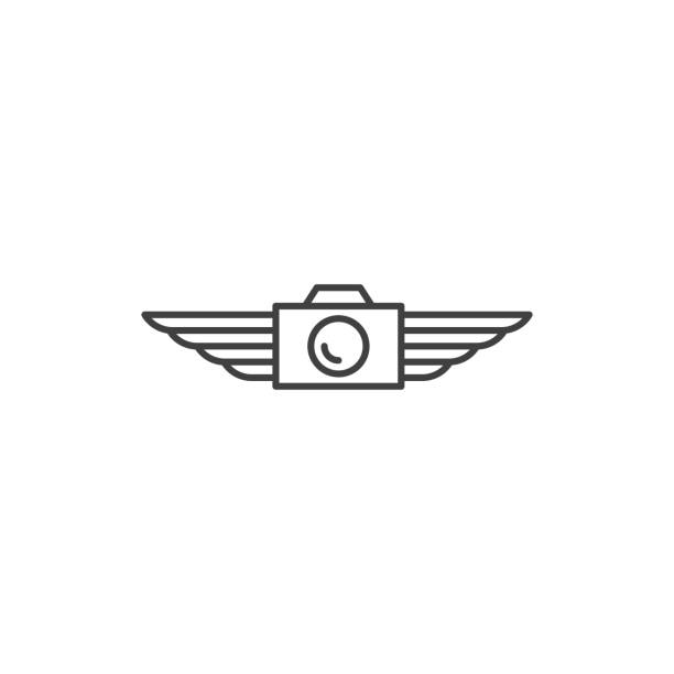ilustrações, clipart, desenhos animados e ícones de câmera voadora, foto e asa. modelo de ícone vetorial - drone subindo
