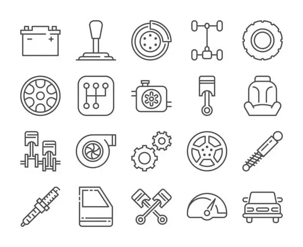 Vector illustration of Car repair icon. Car Parts line icons set. Vector illustration. Editable stroke.