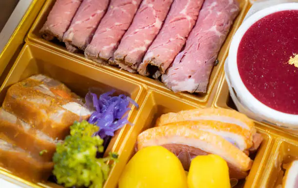 Photograph of Western-style osechi to eat in New Year in Japan.