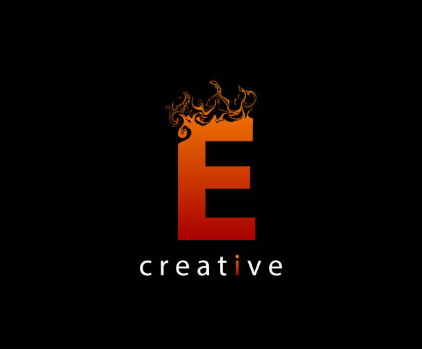 Fire Flame E Letter Icon Design. Abstract E Letter Flame  Icon. Alphabetical Fire Icon Vector Design. fire letter e stock illustrations