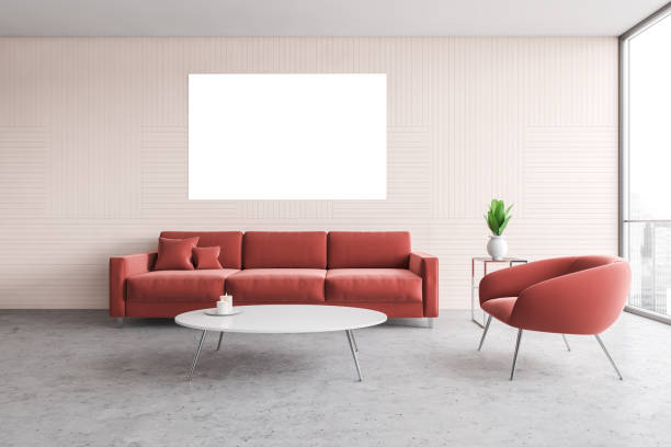 istock Pink living room with sofa and poster 1305632419
