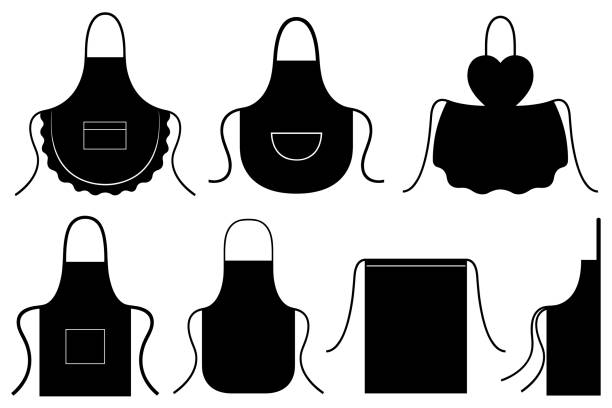 ilustrações de stock, clip art, desenhos animados e ícones de set of different kitchen aprons - chef commercial kitchen cooking silhouette