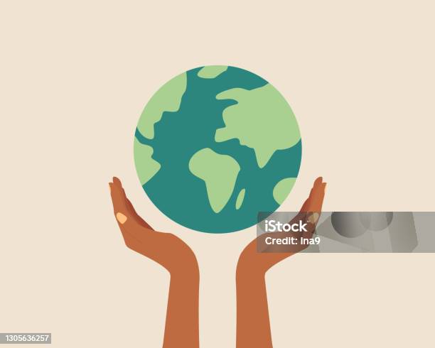 지구 지구를 들고 검은 피부 손 지구의 날 개념 포스터 배너 인쇄 웹에 대한 지구의 날 벡터 일러스트레이션 지구를 저장 환경 현대 만화 플랫 스타일 일러스트 지구본에 대한 스톡 벡터 아트 및 기타 이미지