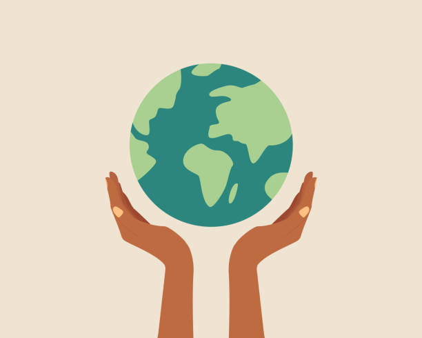 Black skin hands holding globe, earth. Earth day concept. Earth day vector illustration for poster, banner,print,web. Saving the planet,environment.Modern cartoon flat style illustration Black skin hands holding globe, earth. Earth day concept. Earth day vector illustration for poster, banner,print,web. Saving the planet,environment.Modern cartoon flat style illustration environment illustrations stock illustrations