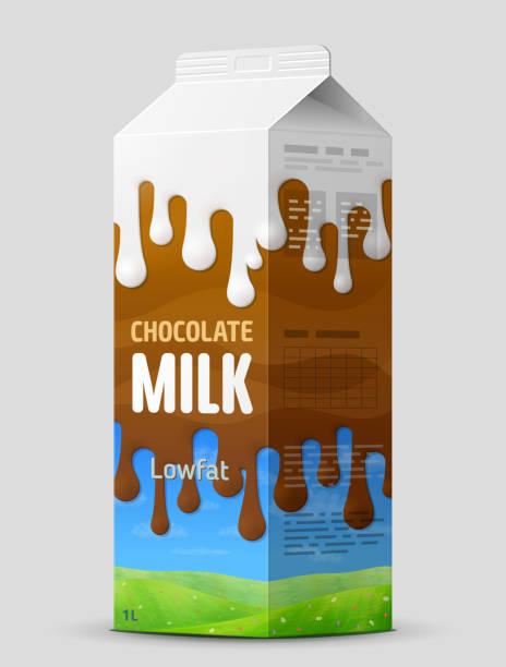 Chocolate milk gable top carton close up vector art illustration