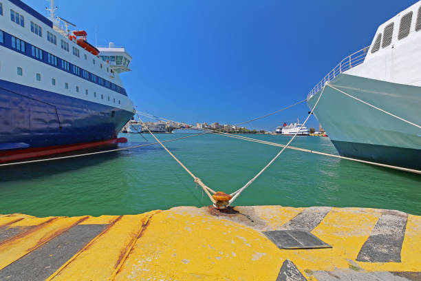 Port of Piraeus Moored Ship and Ferry at Port of Piraeus Greece piraeus photos stock pictures, royalty-free photos & images