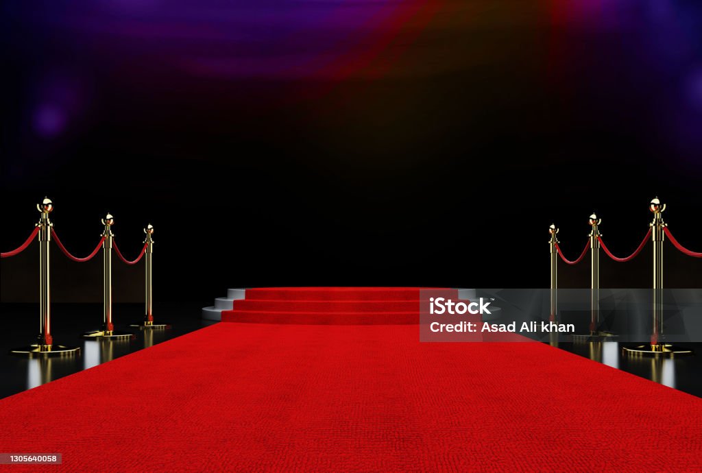 Red Carpet Red Carpet and golden barrier 3d rendering Background Red Carpet Event Stock Photo
