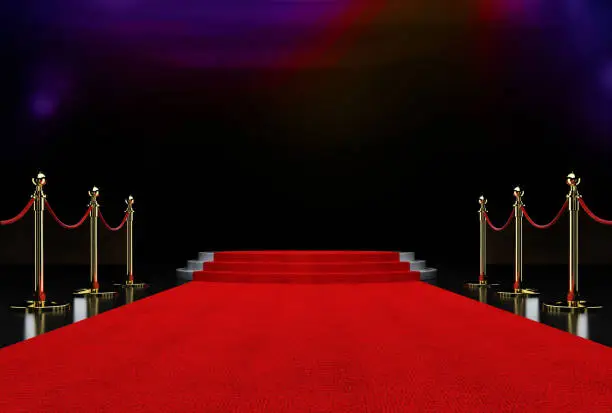 Red Carpet and golden barrier 3d rendering Background