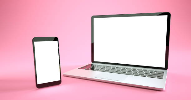 istock Full screen smartphone and laptop mockup design. Digital device set 1305641282