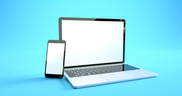 istock Full screen smartphone and laptop mockup design. Digital device set 1305641286