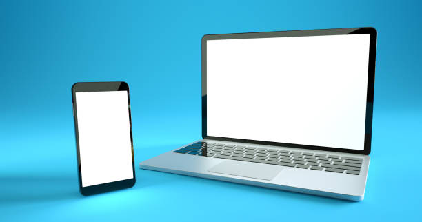 istock Full screen smartphone and laptop mockup design. Digital device set 1305641299