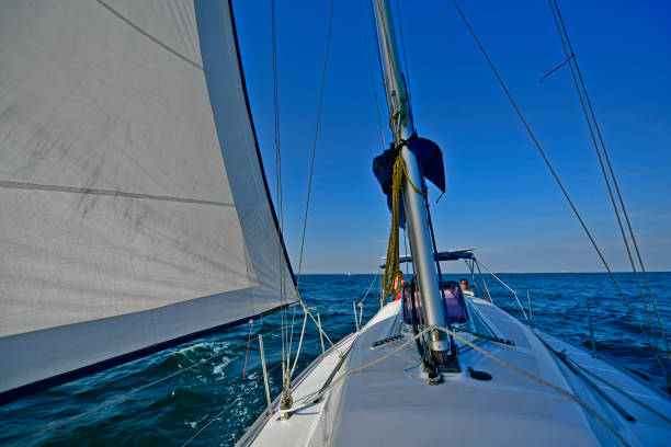 Ukraine, Odessa 07/28/2020. Boat trip on a sailing yacht along the coast of Odessa.