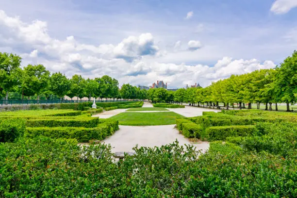 Park of Fontainebleau palace (Chateau de Fontainebleau) in Paris suburbs, France